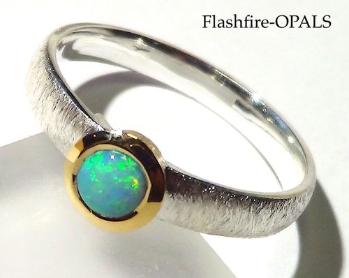 OPAL- Silver Ring /gold plated Green-Gold GR: 58/59
