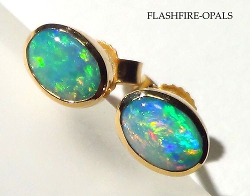 18K/750 gold Opal Ear studs mit GEM Opal Green-Multicolor