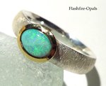OPAL- Silver Ring /gold plated Green-Turquise GR: 57/58