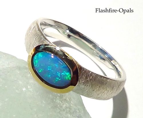 OPAL- Silver Ring /gold plated Blue-Turquise GR: 56/57